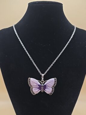 Butterfly Enamel & Purple CrystalPendant Necklace